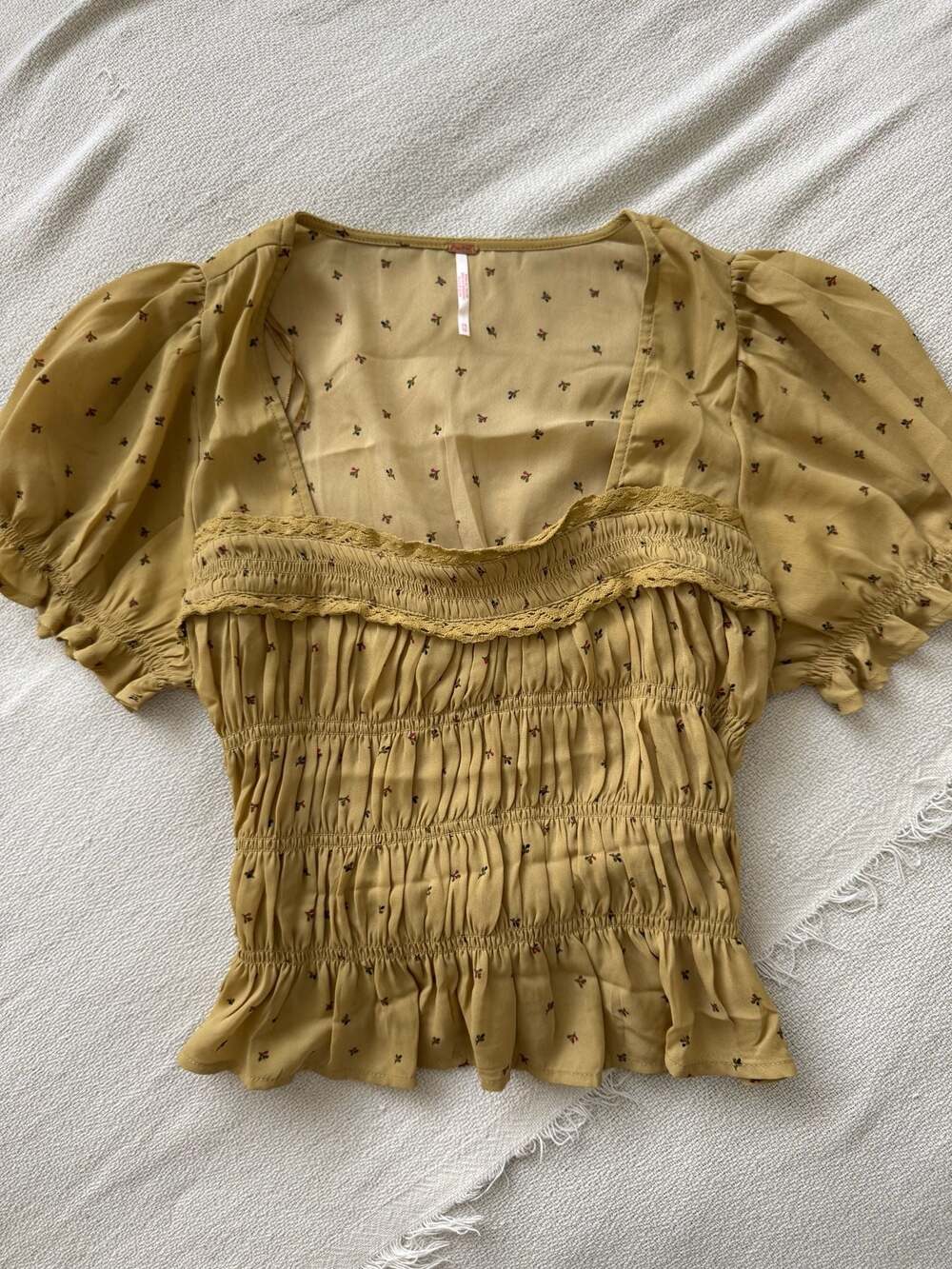Free People Adore You Smocked Peplum Blouse in Crushed Rosemary